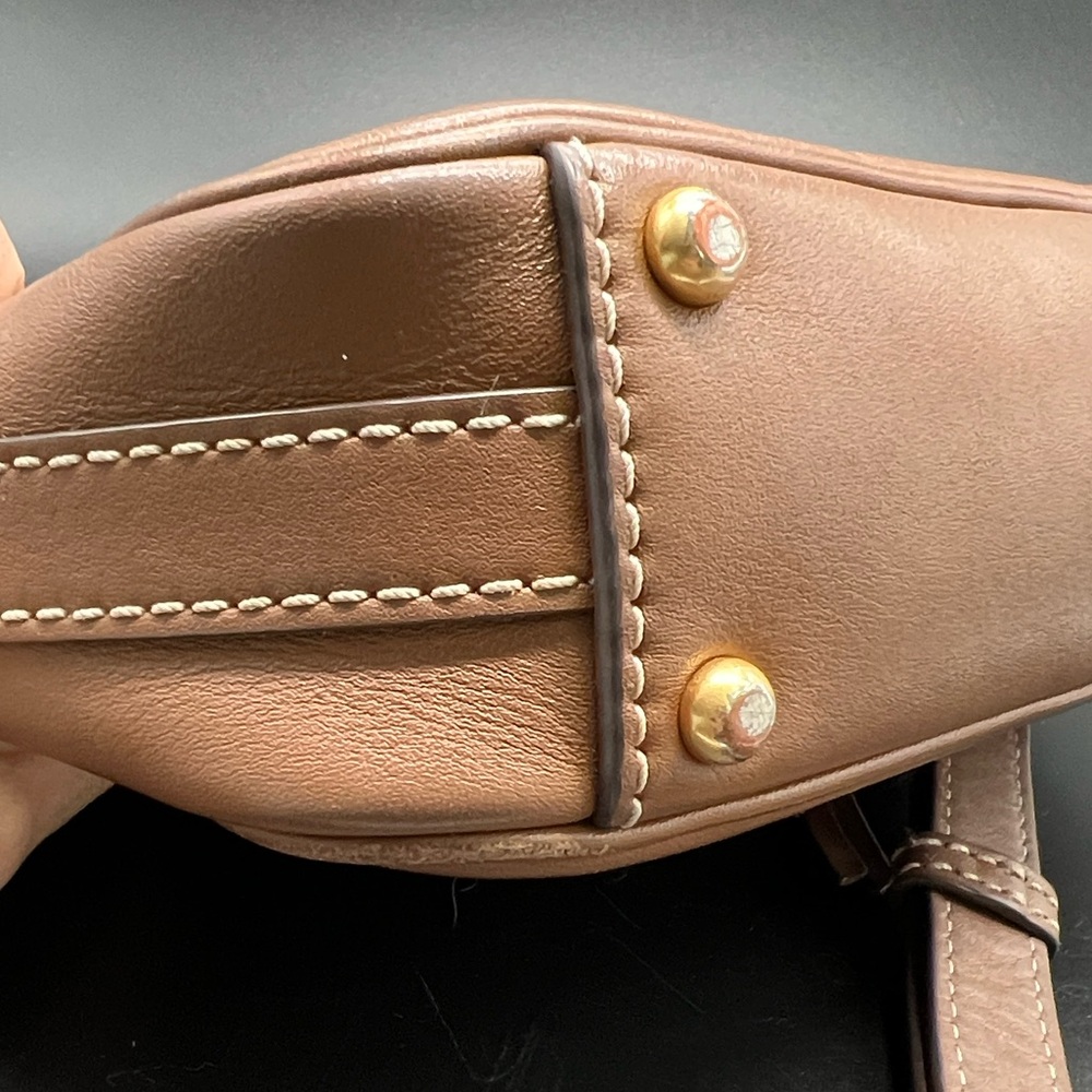 Tory Burch Leather Monogram Crossbody Camera Bag Two Way Tan - Picture 15 of 16